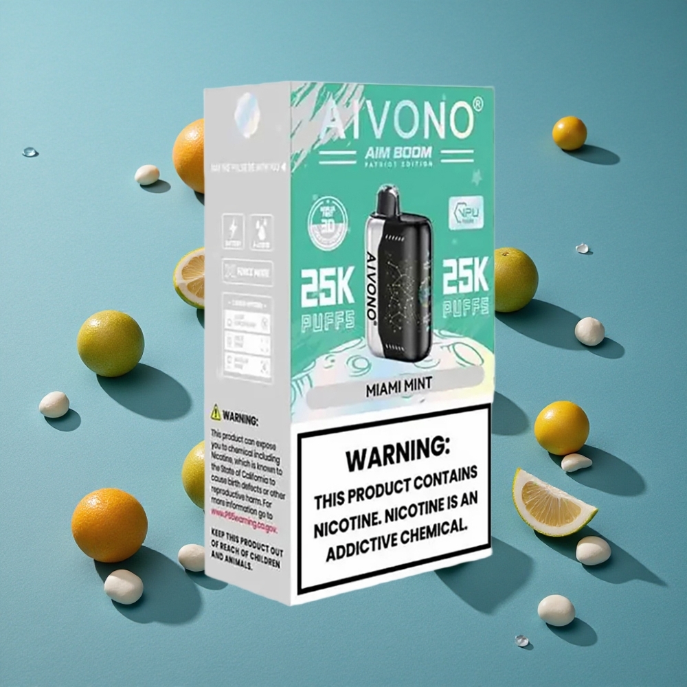 Aivono AIM BOOM 25000 פאפים מנטה מיאמי 28ml 650mAh