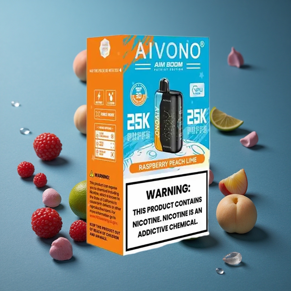 Aivono AIM BOOM 25000 פאפים פטל אפרסק ליים 28ml סוללה 650mAh