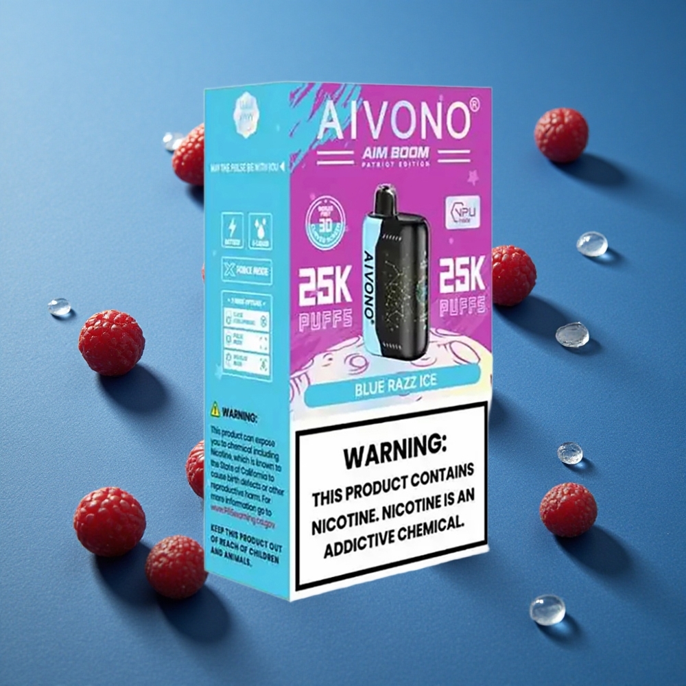 Aivono AIM BOOM 25000 פאפים כחול פטל קרח סוללה 650mAh