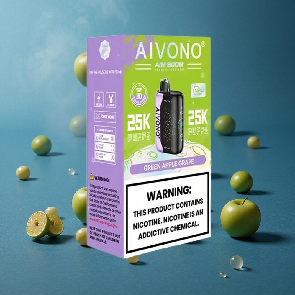 Aivono AIM BOOM 25000 פאפים תפוח ירוק ענב סוללה 650mAh