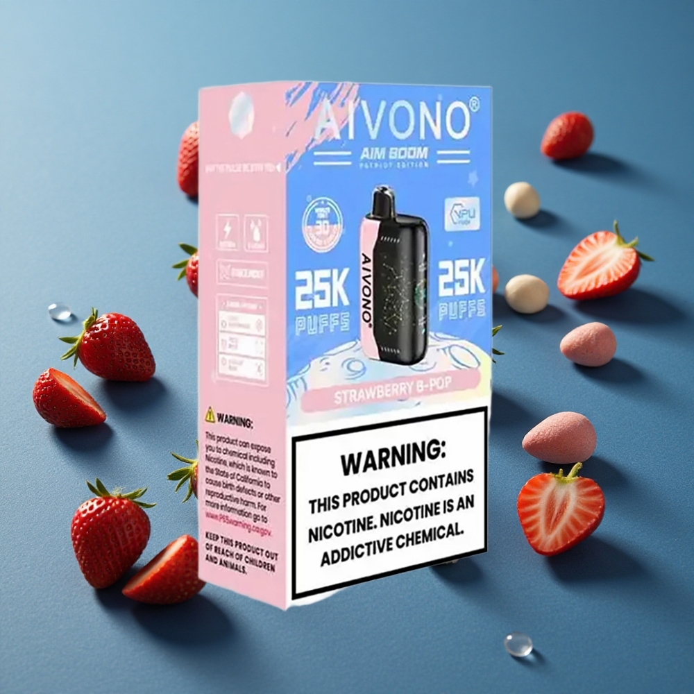 Aivono AIM BOOM 25000 פאפים תות B Pop 28ml סוללה 650mAh