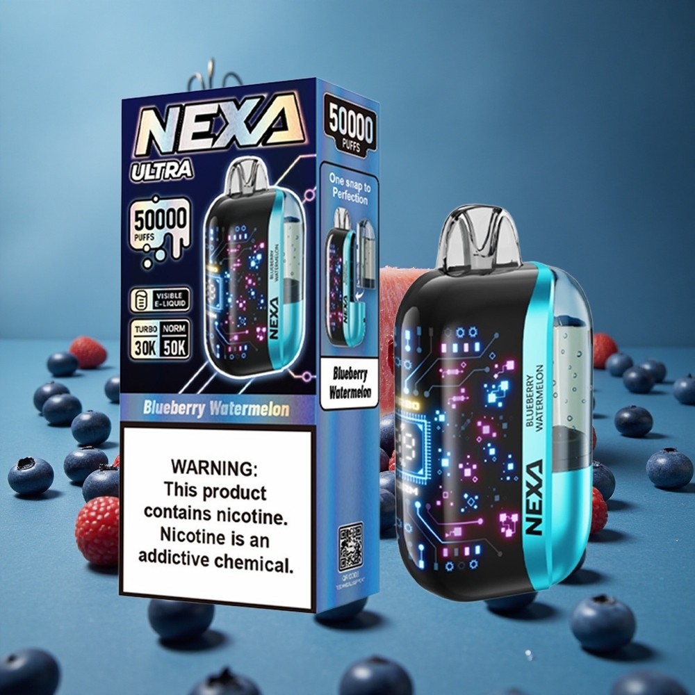 NEXA Ultra 50000 Puffs איוד דיספוזבלי אבטיח כחול עם סוללת 800mah ומסך מעוקם תלת מימד