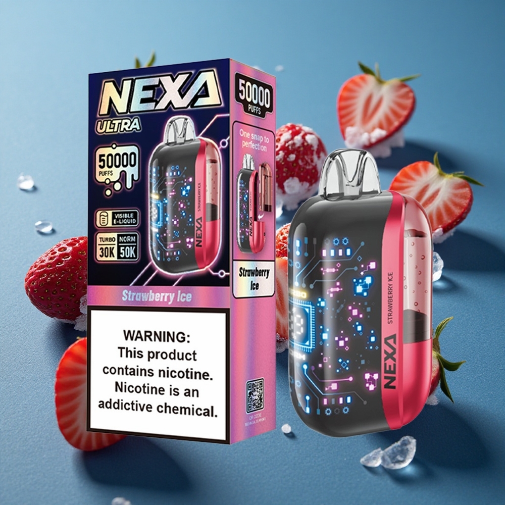 NEXA Ultra 50K 50000 Puffs תות קרח עם 20ml קיבולת טעונה מראש ו-800mah סוללה