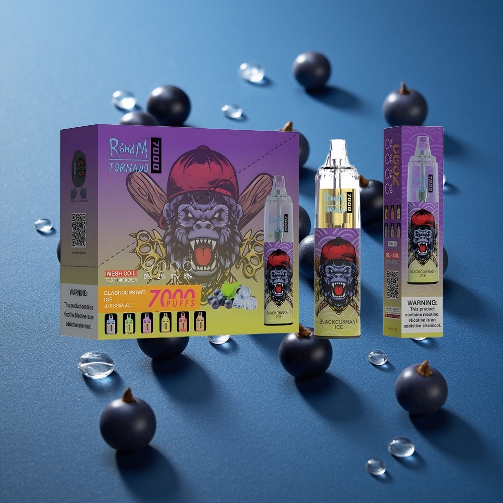 RandM Fumot Tornado 7000 מפצים סוללה 850 MAH קרח דומדמניות שחורות