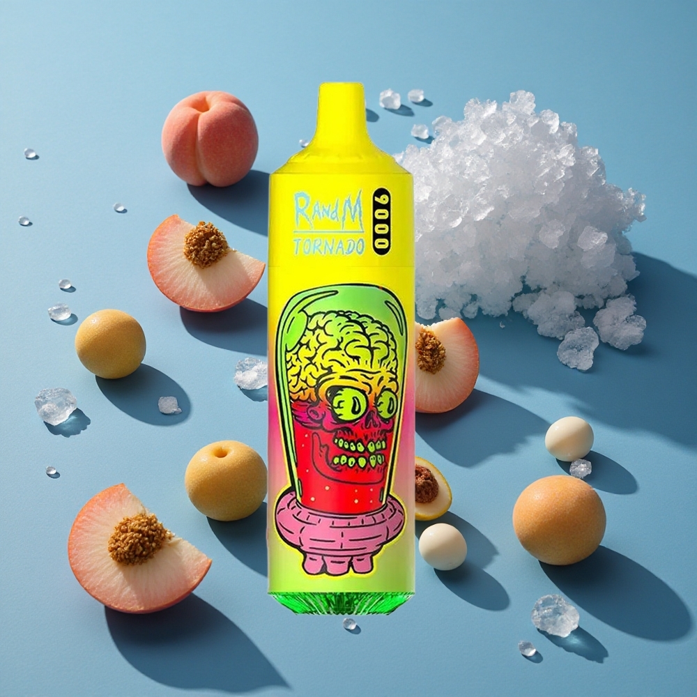 RandM Fumot Tornado 9000 Puffs 18 מ"ל סוללה נטענת 850 mAh אפרסק קיץ קרח