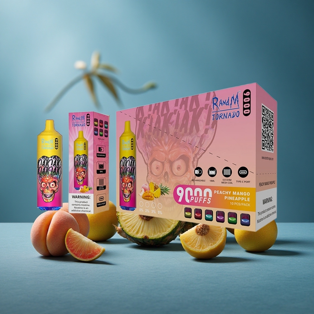 RandM Fumot Tornado 9000 Puffs אננס מנגו אפרסק סוללה נטענת 850 mAh
