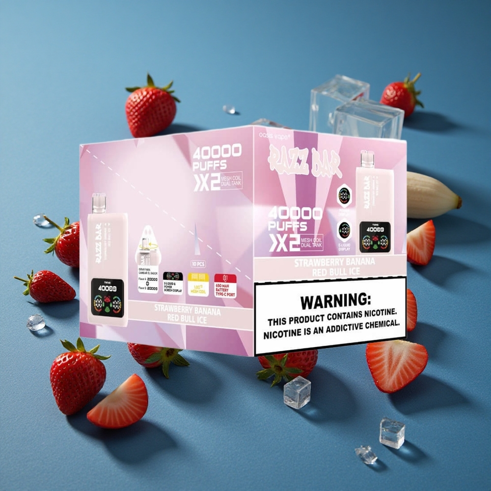Razz Bar 40000 Puffs Vape חד פעמי תות בננה_רד בול קרח עם מסך תצוגה וסליל משושה 1.0Ohm 2