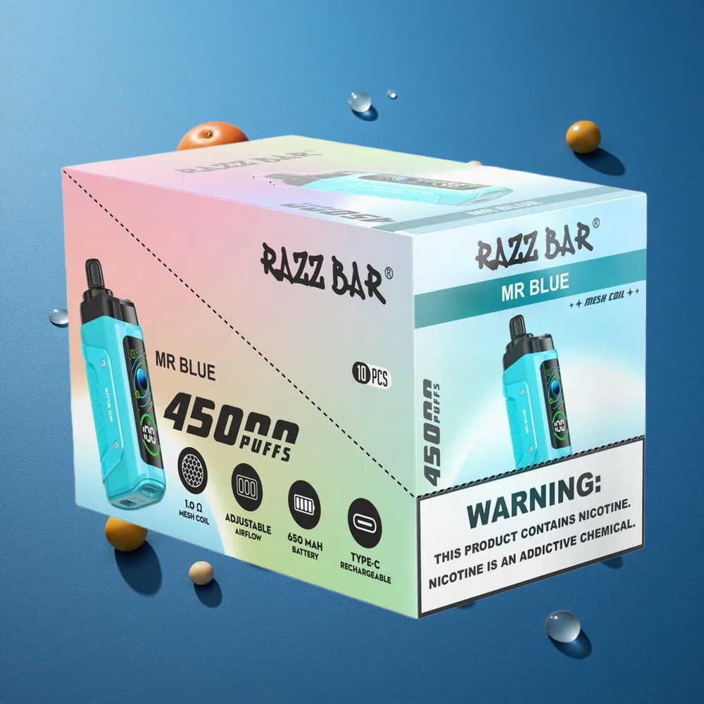 Razz Bar 45000 Puffs סיגריה חד פעמית אדוני כחול עם סליל מש 1.0 אוהם