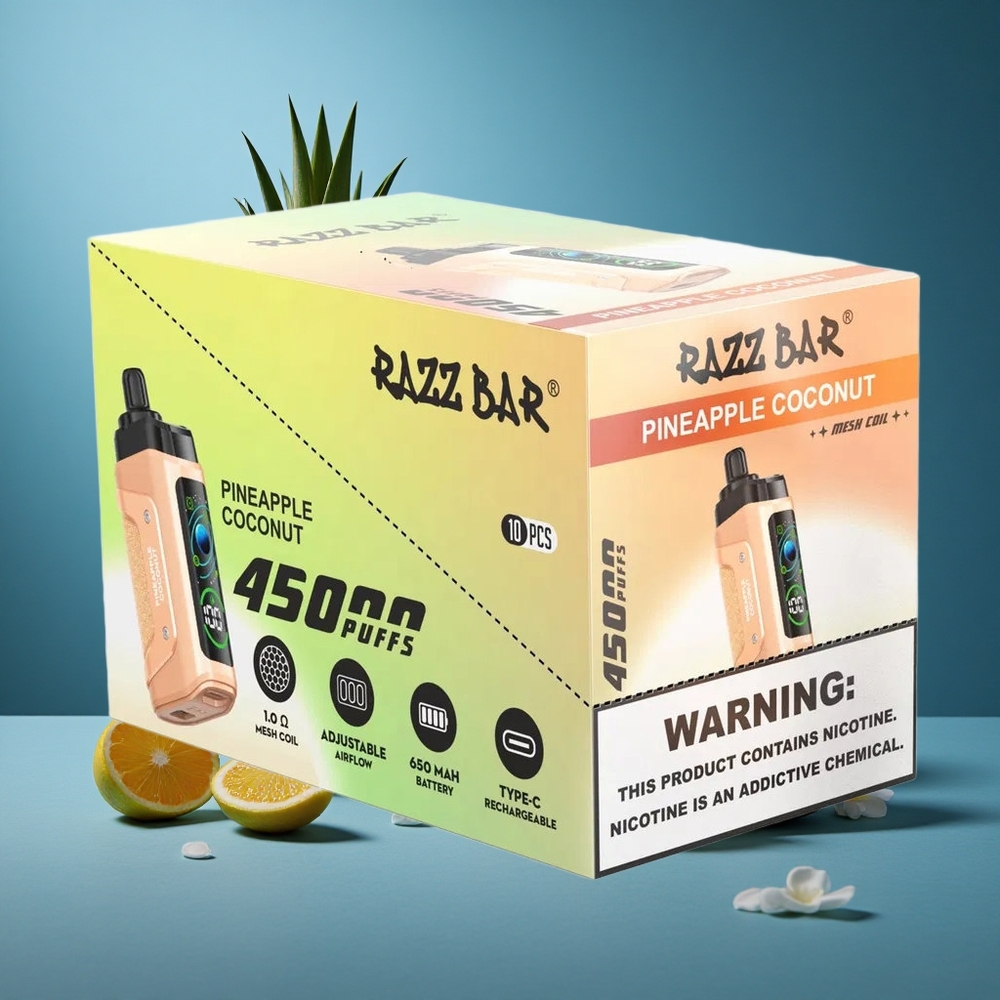 Razz Bar 45000 Puffs אידוי חד פעמי אננס קוקוס סליל משורת 1.0 אוהם סוללה 650 מיליאמפר