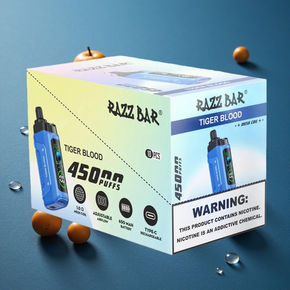 Razz Bar 45000 Puffs סיגריה אלקטרונית חד פעמית דם טיגריס סליל מש 1.0 אוהם סוללה 650 מאח