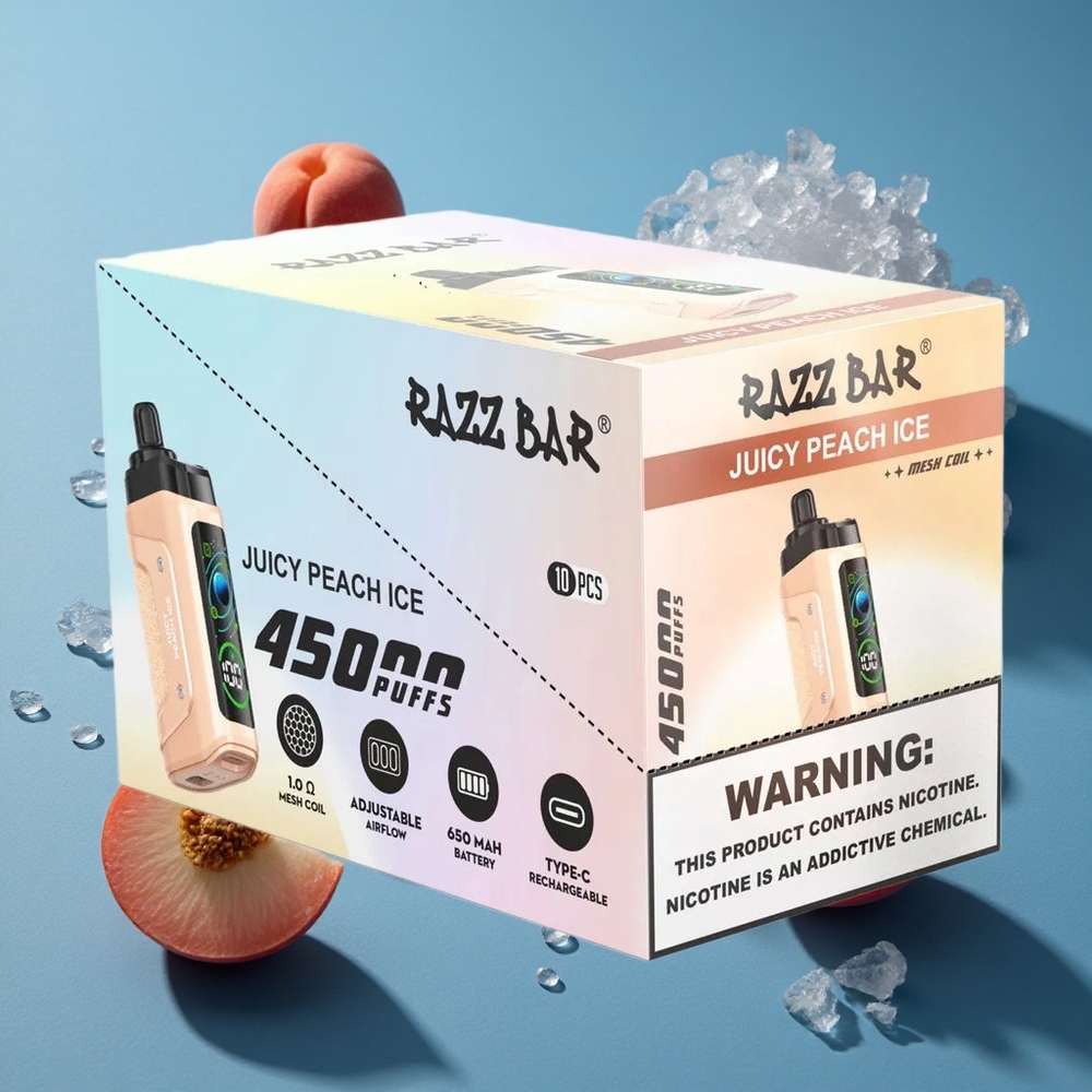 Razz Bar 45000 Puffs אידוי חד פעמי אפרסק עסיסי קרח עם סוללה 650 מא