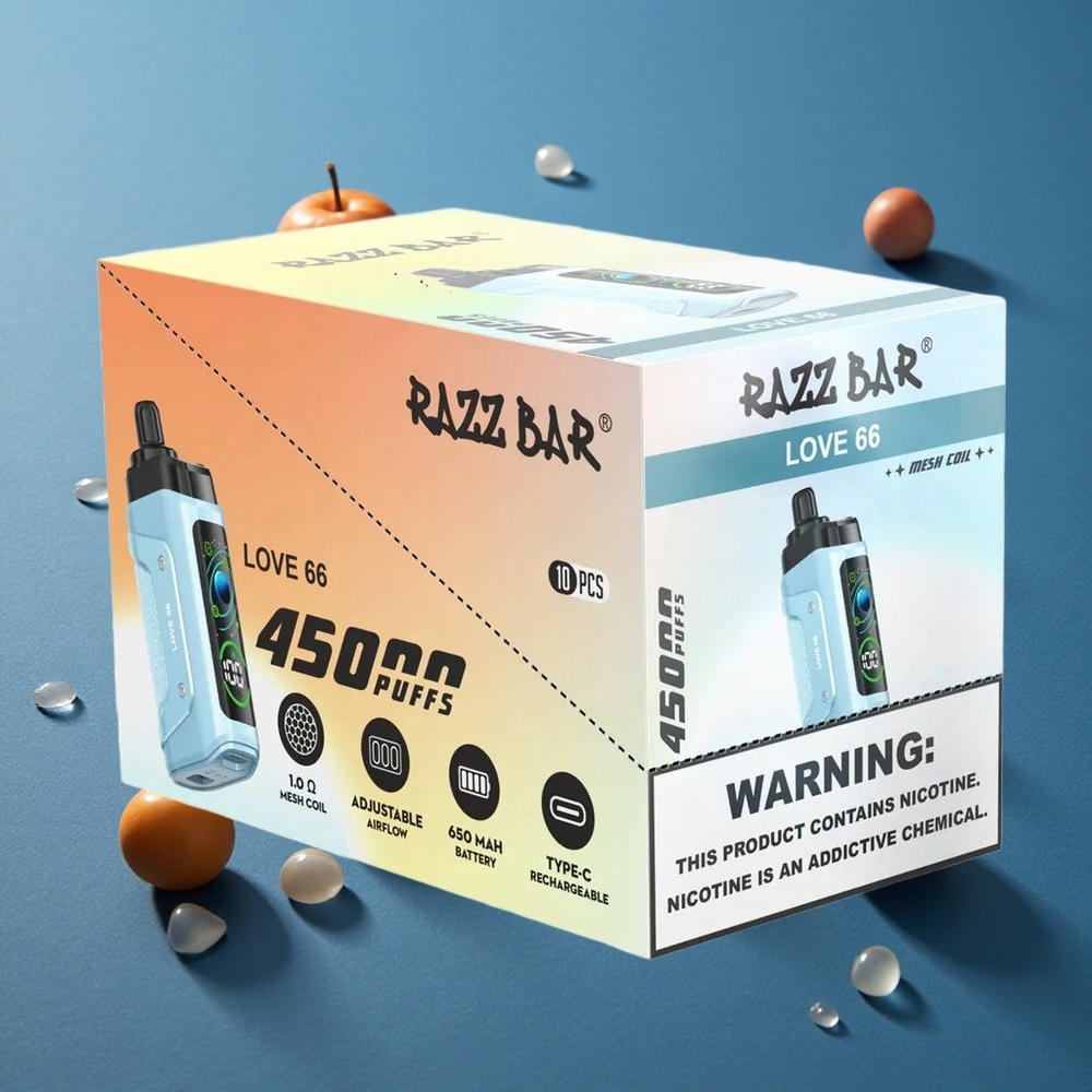 Razz Bar 45000 Puffs Vape חד פעמי אהבה 66 עם סליל משובצת 1.0 אוהם וסוללה 650 מיליאמפר