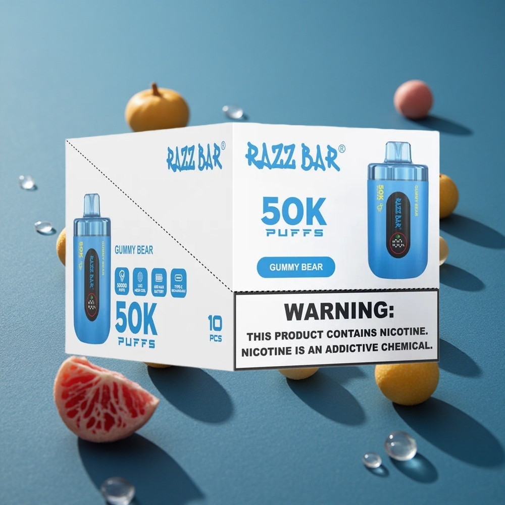Razz Bar 50K פופס מסיר וופ מסטיק דוב 1.0 אוהם סליל רשת 650 מיליאמפר סוללה