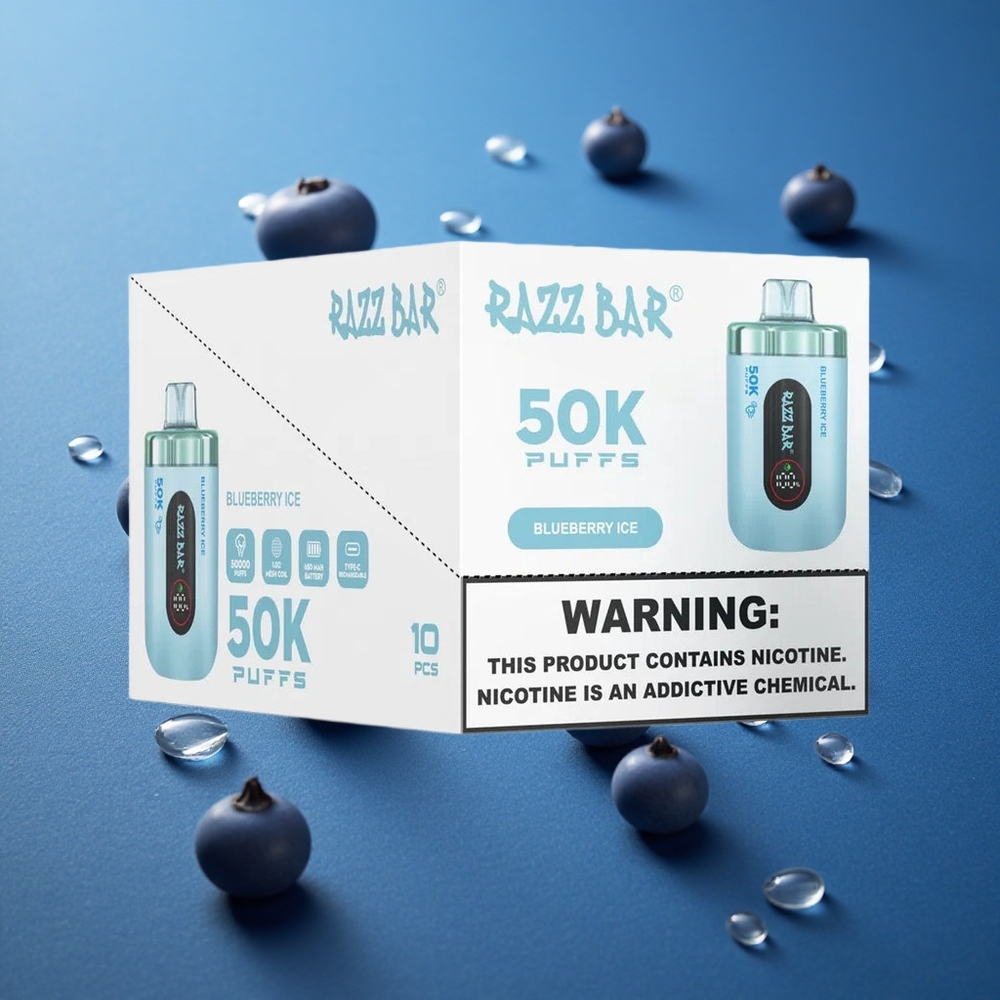 Razz Bar 50K פופס אידוי חד פעמי תות-קרח עם סוללת 650 מגה-אמפר וסליל משי 1.0 אוהם