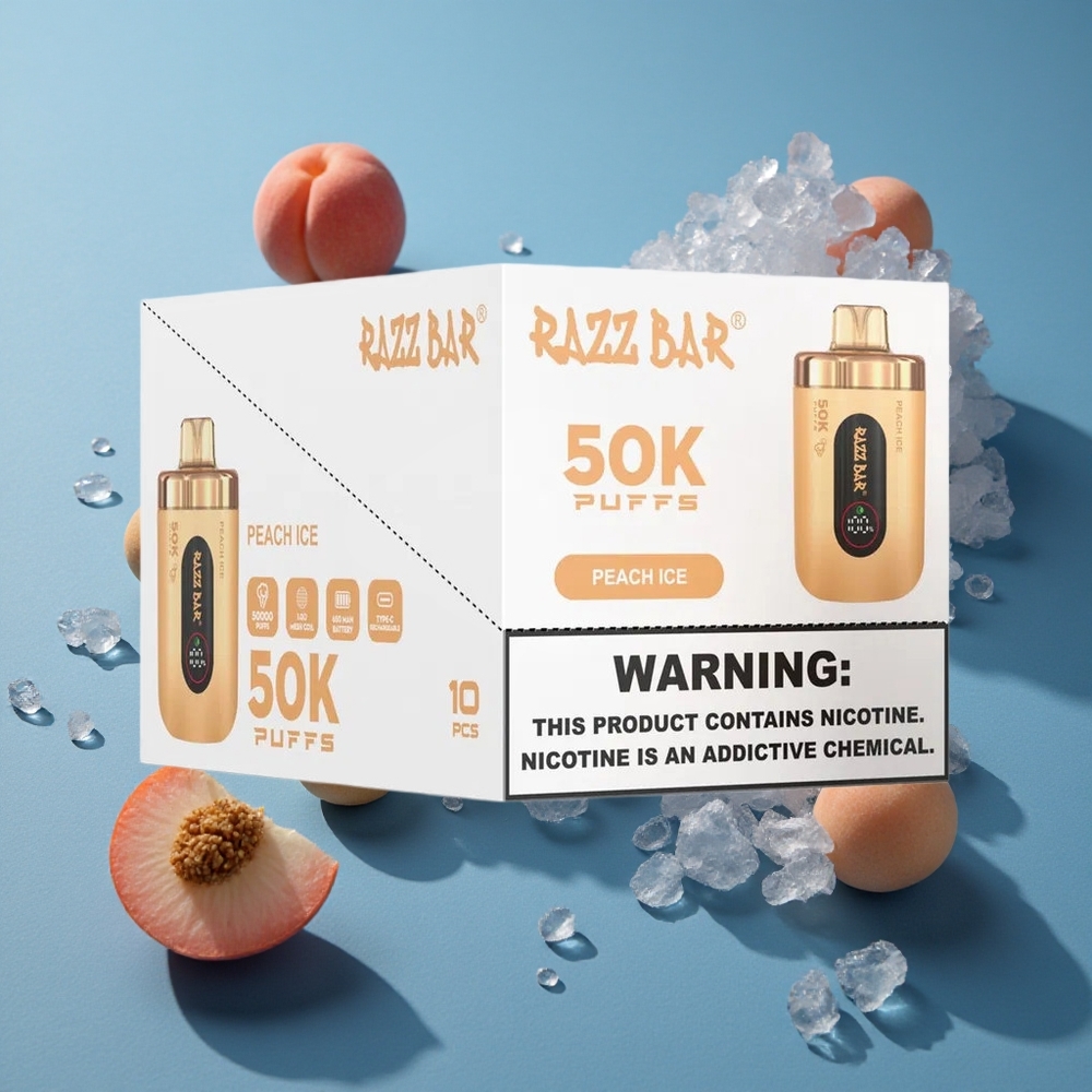 Razz Bar 50K מכשיר אידוי חד-פעמי אפרסק קרח עם סוללת 650 מא