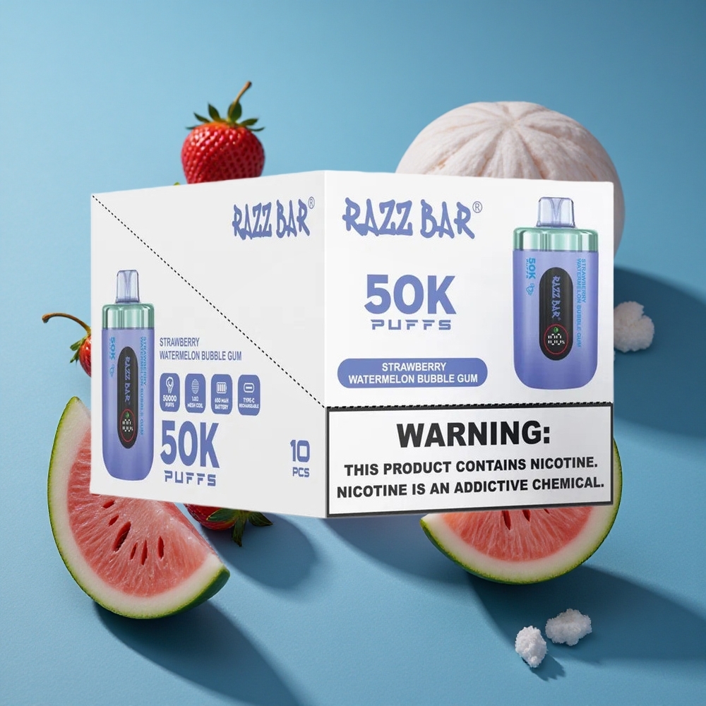 Razz Bar 50K פיות מארז נשלף תות אבטיח מסטיק בועות סוללה 650 מח סליל 1.0 אוהם